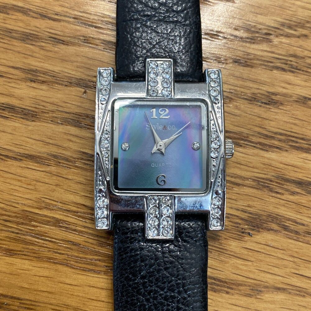 Style & Co Women Mother of Pearl Watch Rhinestone Bezel Working